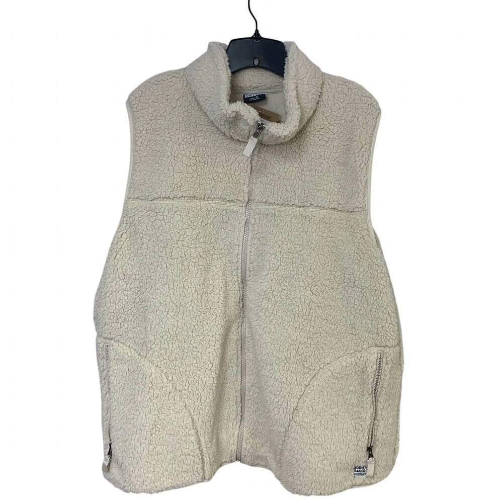 NEW EDDIE BAUER women's full zip warm fleece polyester vest - plus in cream